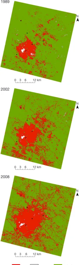 Figure 3. Cartes d’occupation du sol de la zone d’étude en 1989, 1996, 2002, 2005, 2008 et 2014 sur base de la classification  supervisée des images SPOT