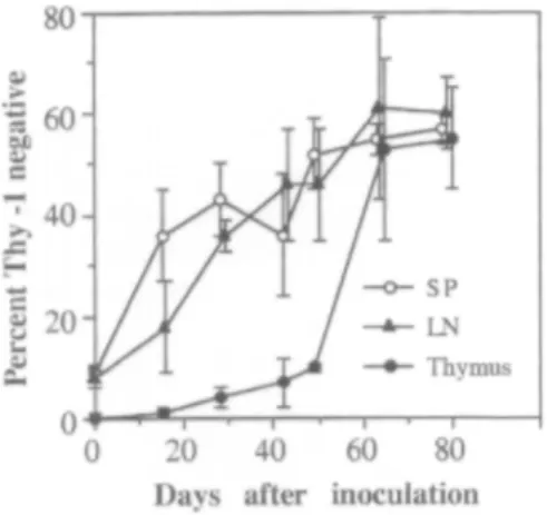 Fig. 2. Changes in the frequency of CD4 +  cells lacking Thy-1 during the course of RadLV-Rs infection