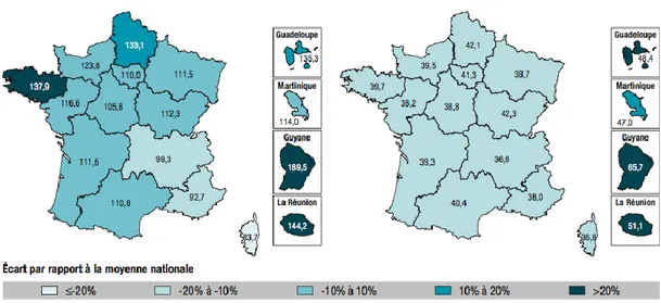 Figure 2 Taux régionaux de patient hospitalisés pour AVC 2014 selon Lecoffre et al. 