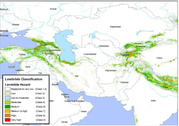 Figure 2: Landslide hazard map of Central Asia and Middle East (from Nadim et al., 2006)