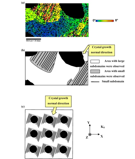 Figure 9. EBSD data and schema on other selected area on artificially patterned holed TSMTG sample