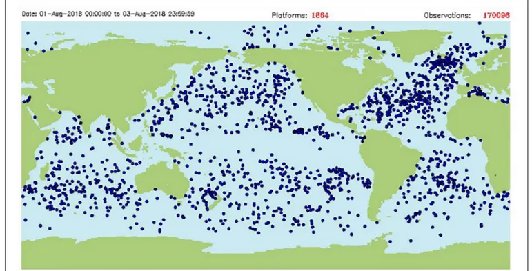 FIGURE 5 | Map of drifting buoys reporting on the WMO/IOC GTS in August 2018. Source: http://OSMC.NOAA.GOV.
