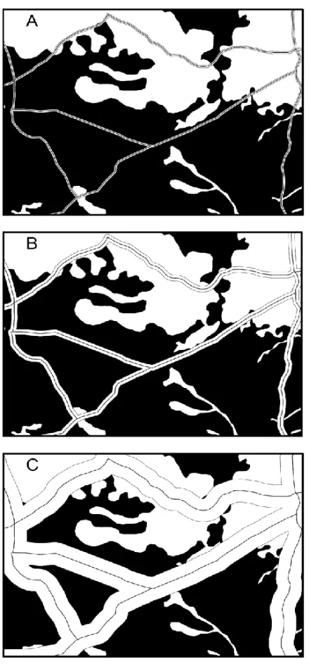 Figure 6. Potential edge effects as a consequence of road system development in the territory of  Kambove (Katanga, Democratic Republic of the Congo)