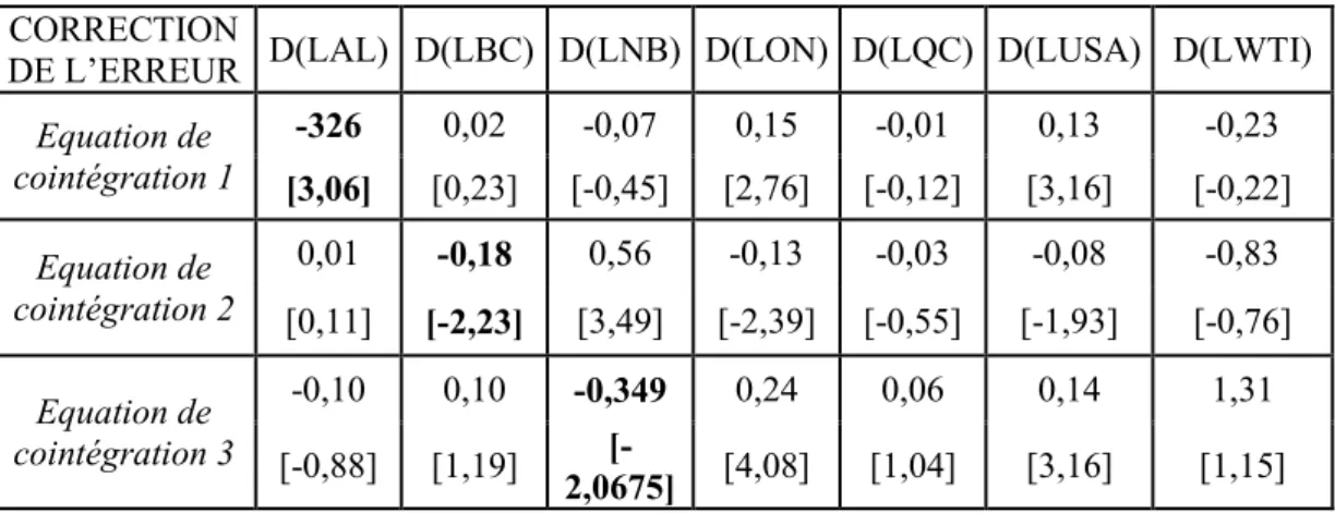 Tableau 10 : Les relations de long-terme 