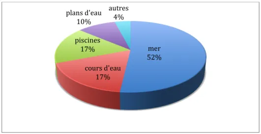 Figure 4 : Lieux de survenue des noyades accidentelles, France,   du 1/06 au 30/09/2012 (2)  