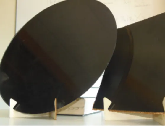 Figure 5. Spherical curvature carbon fiber prototypes (no coating has been applied to these prototypes) structured via an aramid honeycomb core