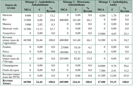 Tableau 17.2. Revenus annuels de trois ménages sans revenus liés à la soie.