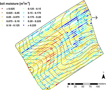 Figure 2 presents all soil moisture scenarios (except the Con- Con-stant) for the field of Marbaix, 15 April 2009.