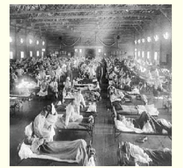 Figure 9 : Photo de soldats atteints de la grippe espagnole en 1918 au camp Funston (Kansas),  National Museum of Health and Medicine, AFIP (Washington, D.C.) 