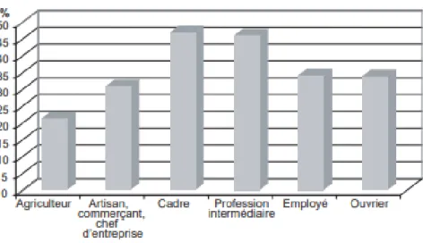 Figure 2: Pourcentage de pratiquants d'une activité sportive par catégorie socio- socio-professionnelle 
