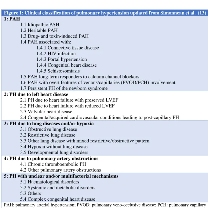Figure 1: Clinical classification of pulmonary hypertension updated from Simonneau et al