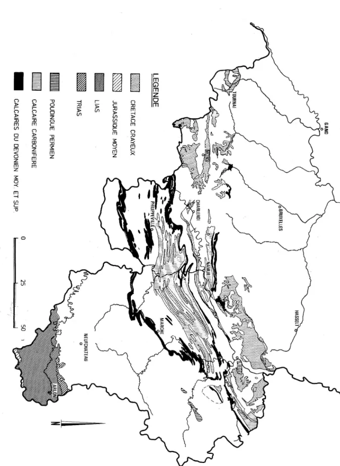 Figure  1.-  Les  formations  carbonatées de  la Belgique  (C.  EK,  1976)