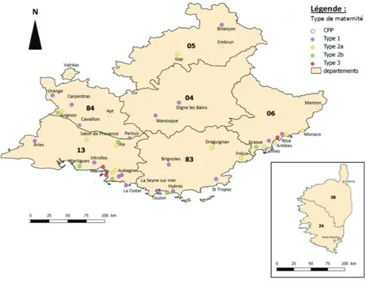 Figure I : cartographie du réseau Périnatalité Méditerranée. 