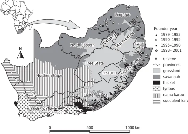 Figure 2. Distribution of reserves to which elephants had been introduced up to 2001 (Low and Robelo 1996)