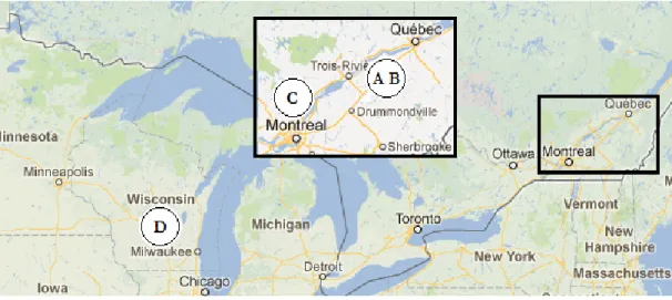 Figure 1 Location of experimental sites in North America 