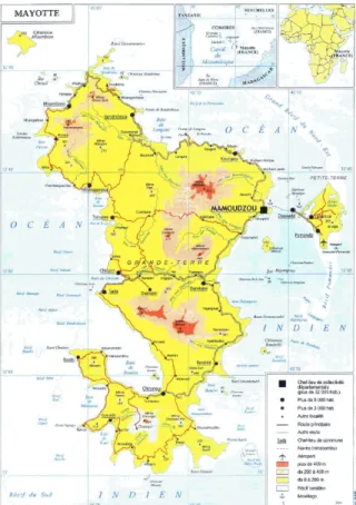 Figure 2 : Mayotte (source : Division géographique (Direction des Archives) du Ministère des Affaires  Etrangères, Janvier 2003, imprimé par la MAE) 