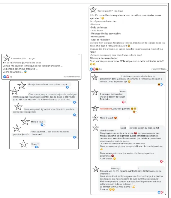 Figure 3 – Exemples d’échanges sur le groupe Facebook 