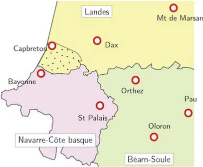 Figure 2 : Carte de la zone régulée par le Samu 64A 
