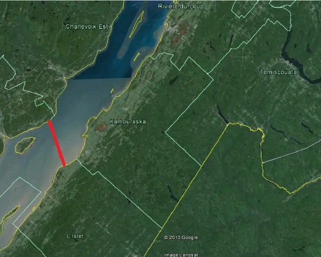 Figure  1.2 :  La MRC  de Kamouraska  s’étend le long  du  Saint-Laurent  entre  Rivière-du- Rivière-du-Loup,  L’Islet,  Témiscouata  et  les  États-Unis