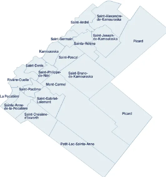 Figure 1.3 : Les municipalités du Kamouraska, l’essentiel de la pêche à l’anguille se retrouve  aujourd’hui à Kamouraska et à Rivière-Ouelle