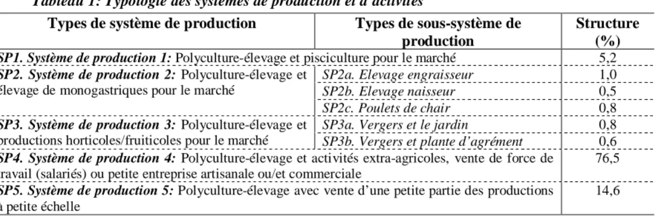 Tableau 1: Typologie des systèmes de production et d’activités  