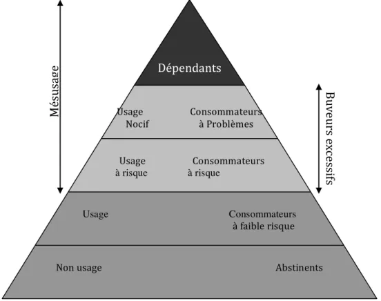 Figure   1.   Pyramide   du   risque   d’alcool   de   Skinner   (modifiée   par   des   Dr   Saunders,   Michaud   et   Batel)                                                       