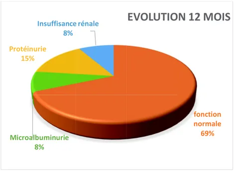 Figure 8: Evolution de l’atteinte rénale de la cohorte à douze mois 