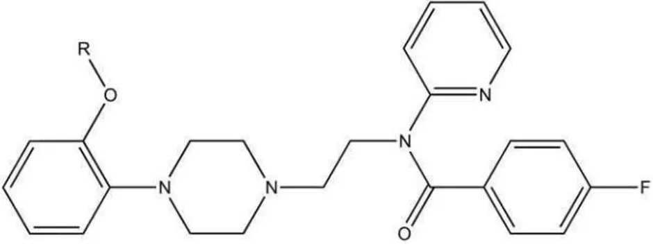 Fig. 1. Chemical structures of p-MPPF (R = -CH3) and its potential metabolite p-DMPPF (R= -H)