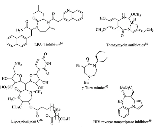 Figure 1.7 Examples of 1,4-diazepinones and  1,4 pyrrolodiazepinones. 