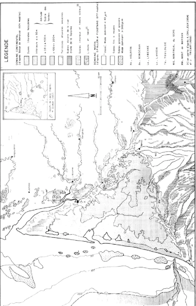 Fig. I.6 : Cartographie de la Formation du Sable des Landes et des autres formation éoliennes du Bassin Aquitain