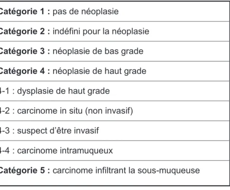 Tableau  4.    Classification  de  Vienne  modifiée  pour  l’évaluation  histologique  des  lésions néoplasiques superficielles du tractus digestif (d’après Dixon et al