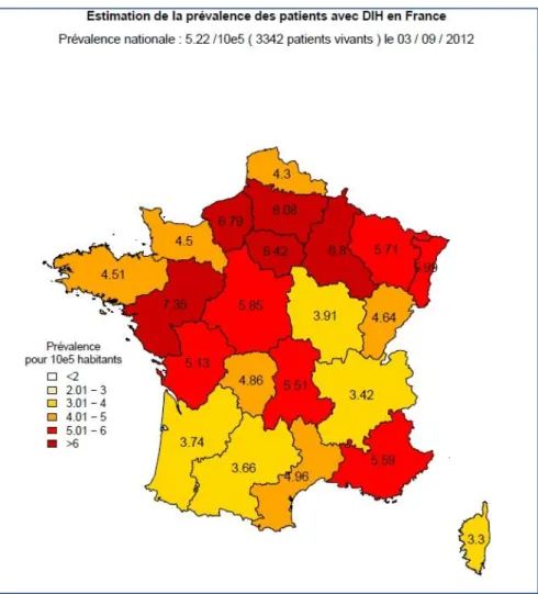 Figure 9. Prévalence des déficits immunitaires primitifs en France  Données CEREDIH 2012 