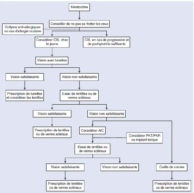 Figure 18 : Proposition d'arbre décisionnel simplifié dans la prise en charge du  kératocône(66) 