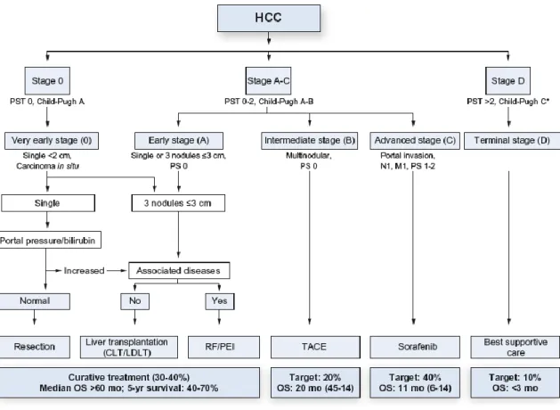 Figure 3. Options thérapeutiques en fonction de la classification BCLC, selon l’EASL 2012 