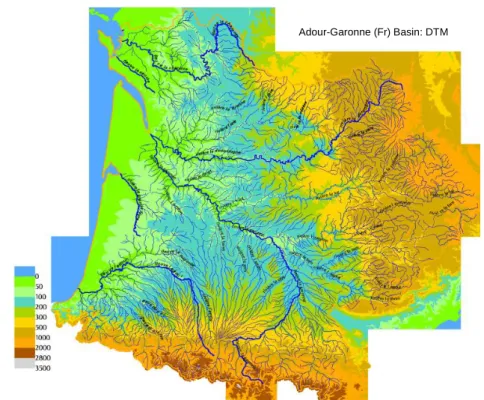 Figure 3 —Example of a river basin of several tens of thousands km²: the Adour-Garonne  basin 