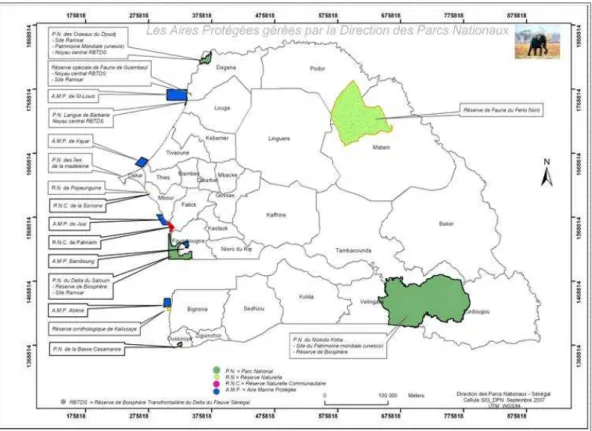 Fig. 9 : Réseau des aires protégées au Sénégal 