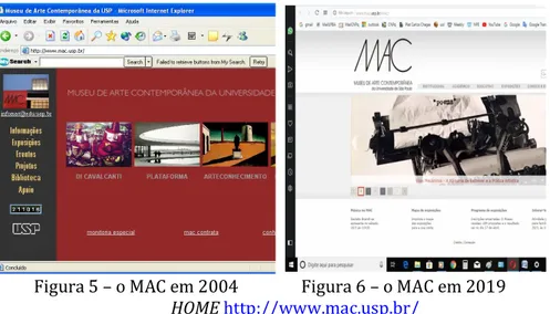 Figura 5 – o MAC em 2004      Figura 6 – o MAC em 2019  HOME http://www.mac.usp.br/ 