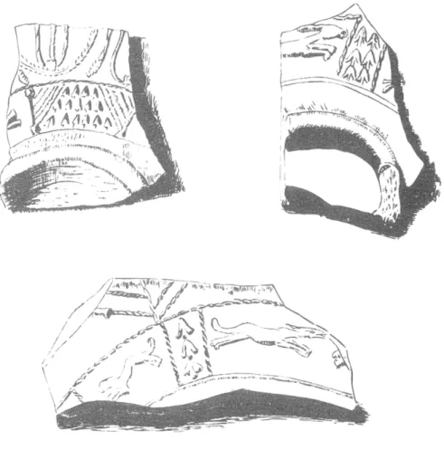 Fig.  14.  Fragments  de vases  sigillés.  (Dessins^de  Mme  J.  T.) 