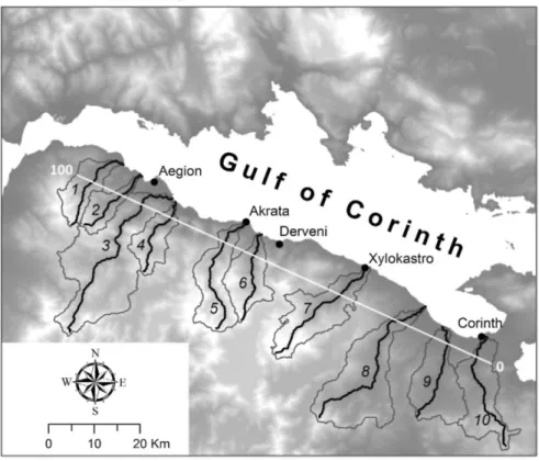 Fig.  2.  Location  map  of  the  10  studied  catchments:  1:  Phoenix.  2:  Meganitis