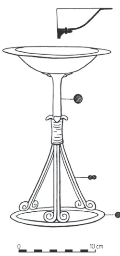 Fig. 7 – Support à offrandes en bronze RS 11.119, H. 22 cm, Ville Basse est, Ras Shamra –  Ugarit (dessin d’après Schaeffer 1952)