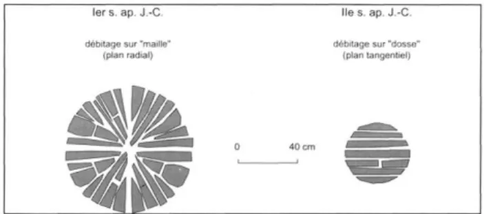 Fig. 2 :  mode de débitage gallo-romain de planches. 