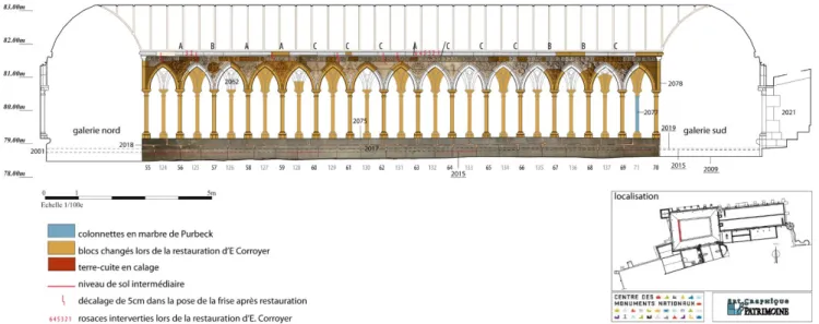 Fig. 3 : Élévation de l’aile ouest du  cloître, au Mont-Saint-Michel (50). 