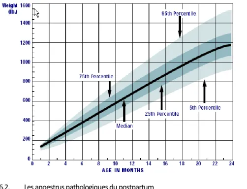 Figure 3 : courbe de poids et de taille des génisses Holstein (Monitoring dairy heifer growth Penn State  http://www.das.psu.edu/research-extension/dairy/nutrition/pdf/ud006.pdf  