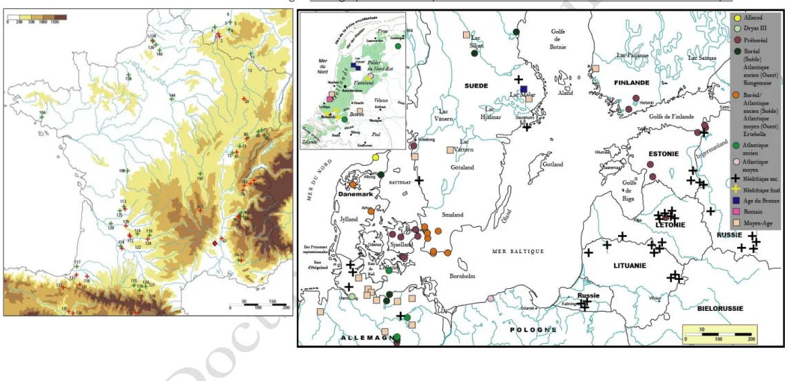 Fig. 2 Cartographie des sites du Paléolithique final   et du Mésolithique, France et marges 
