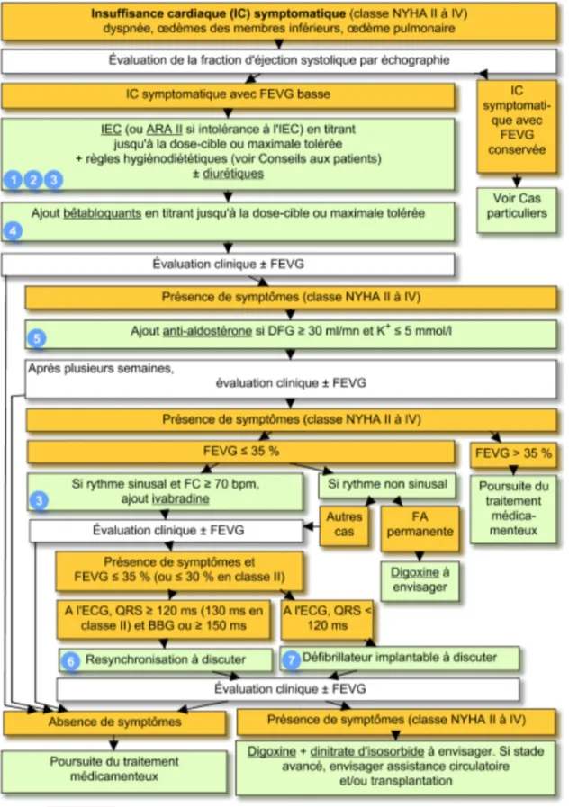 Figure 13 : Diagramme de prise en charge de l'insuffisance cardiaque chronique d'après le Vidal Recco 