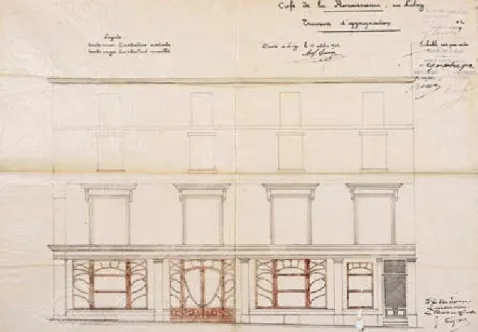 Fig.  12.-  LIMAGE  Arthur,  Café  de  la  Renaissance,  rue  Lulay.  Travaux  d’appropriation,  1902,  crayon  et  encre  sur papier.