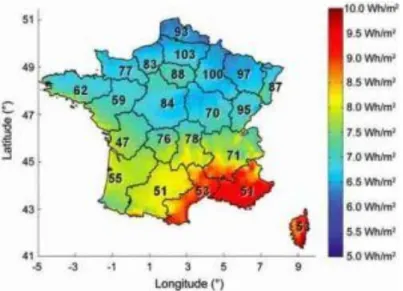 Figure 4 - Corrélation entre la moyenne annuelle en radiation aux UVB (Wh/m2) en France et le taux  de prévalence de la SEP (pour 100 000 personnes) pour chaque région incluant des hommes et des 