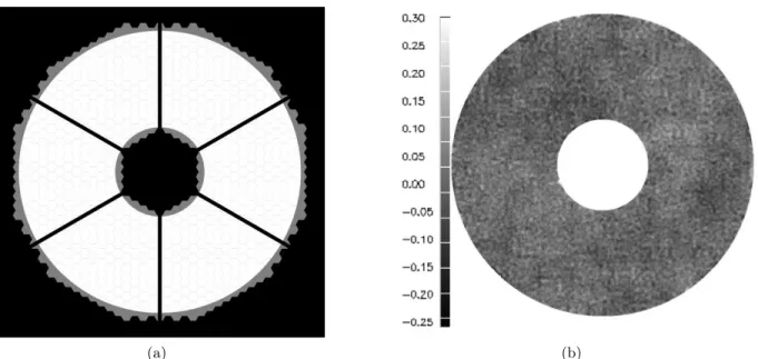 Figure 2: Left: Pupil of the segmented E-ELT, and the inscribed circular pupil considered in this work
