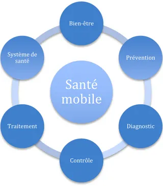 Figure 8: Les différents périmètres d'action de la santé mobile 