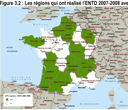 Figure 3.2 : Les régions qui ont réalisé l’ENTD 2007-2008 avec GPS 